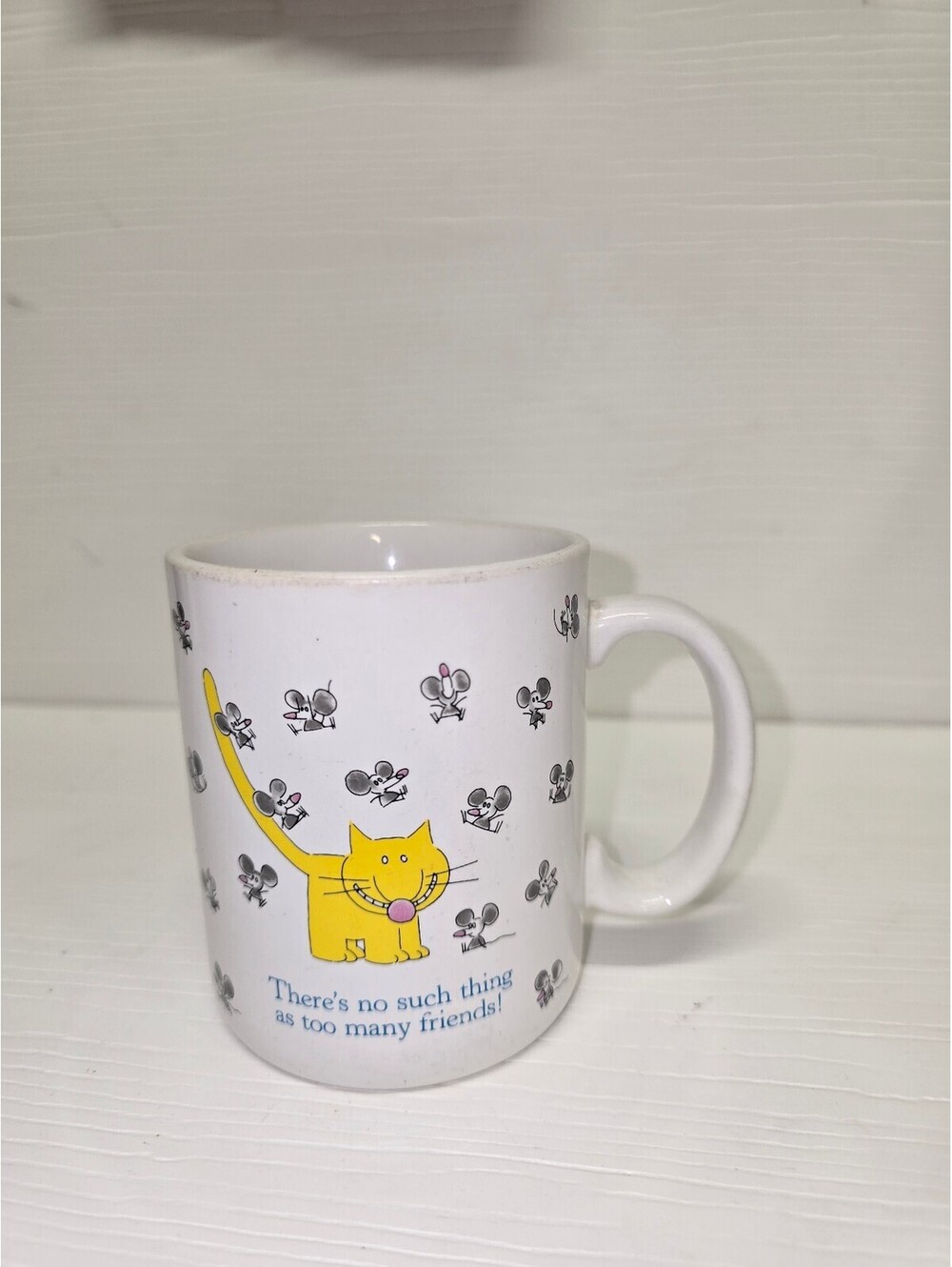 Vintage Hallmark Mugs Yellow Cat Mice Too Many Friends Ceramic Coffee Cup Japan